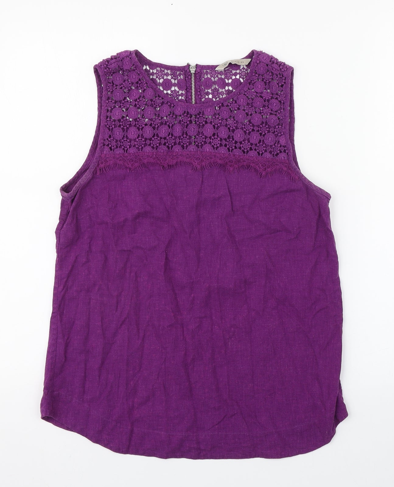 Marks and Spencer Womens Purple  Linen Basic Tank Size 8 Round Neck