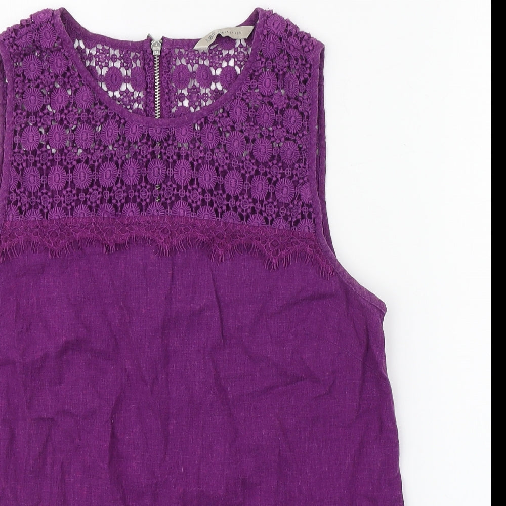 Marks and Spencer Womens Purple  Linen Basic Tank Size 8 Round Neck