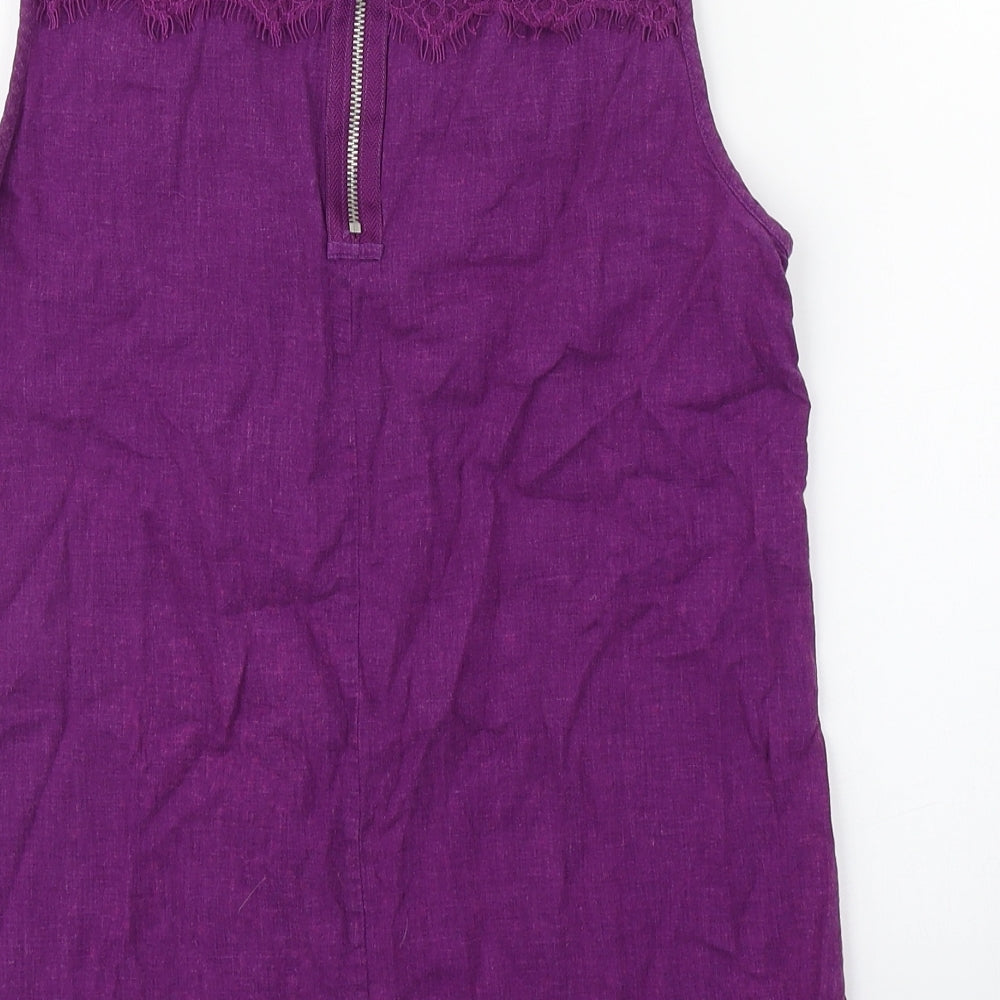 Marks and Spencer Womens Purple  Linen Basic Tank Size 8 Round Neck