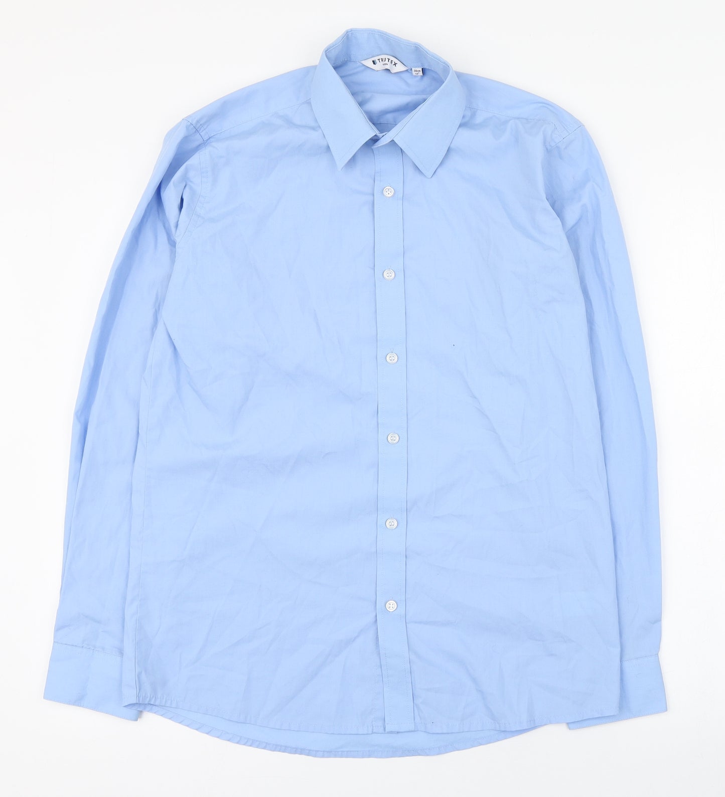 Trutex Mens Blue  Polyester  Dress Shirt Size 15 Collared Button