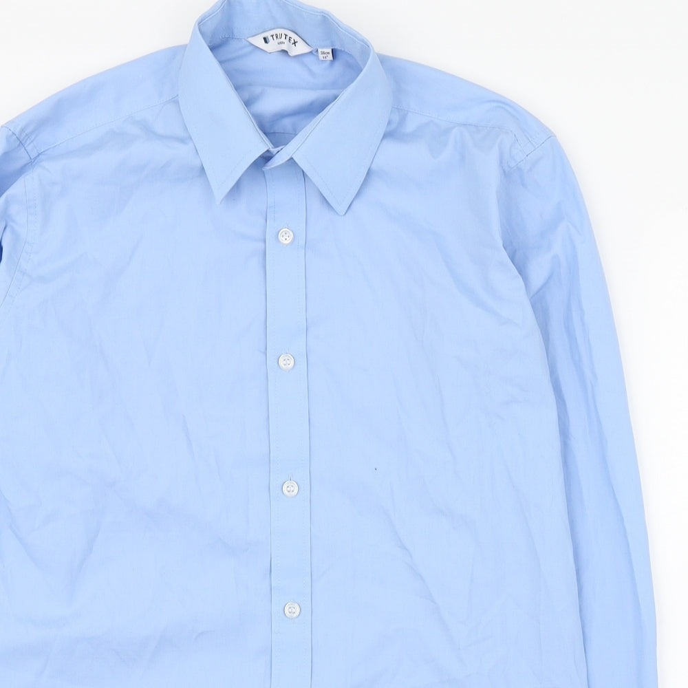 Trutex Mens Blue  Polyester  Dress Shirt Size 15 Collared Button