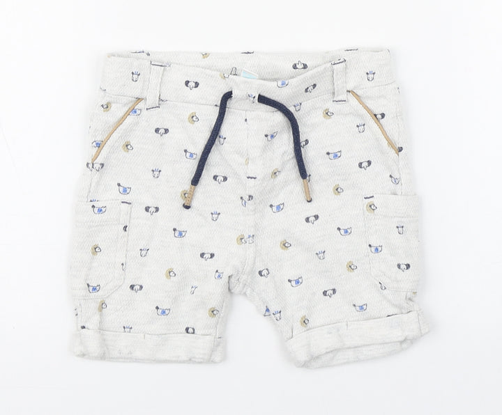 Bobaibi Boys White Geometric 100% Cotton Cropped Trousers Size 24 Months Pullover