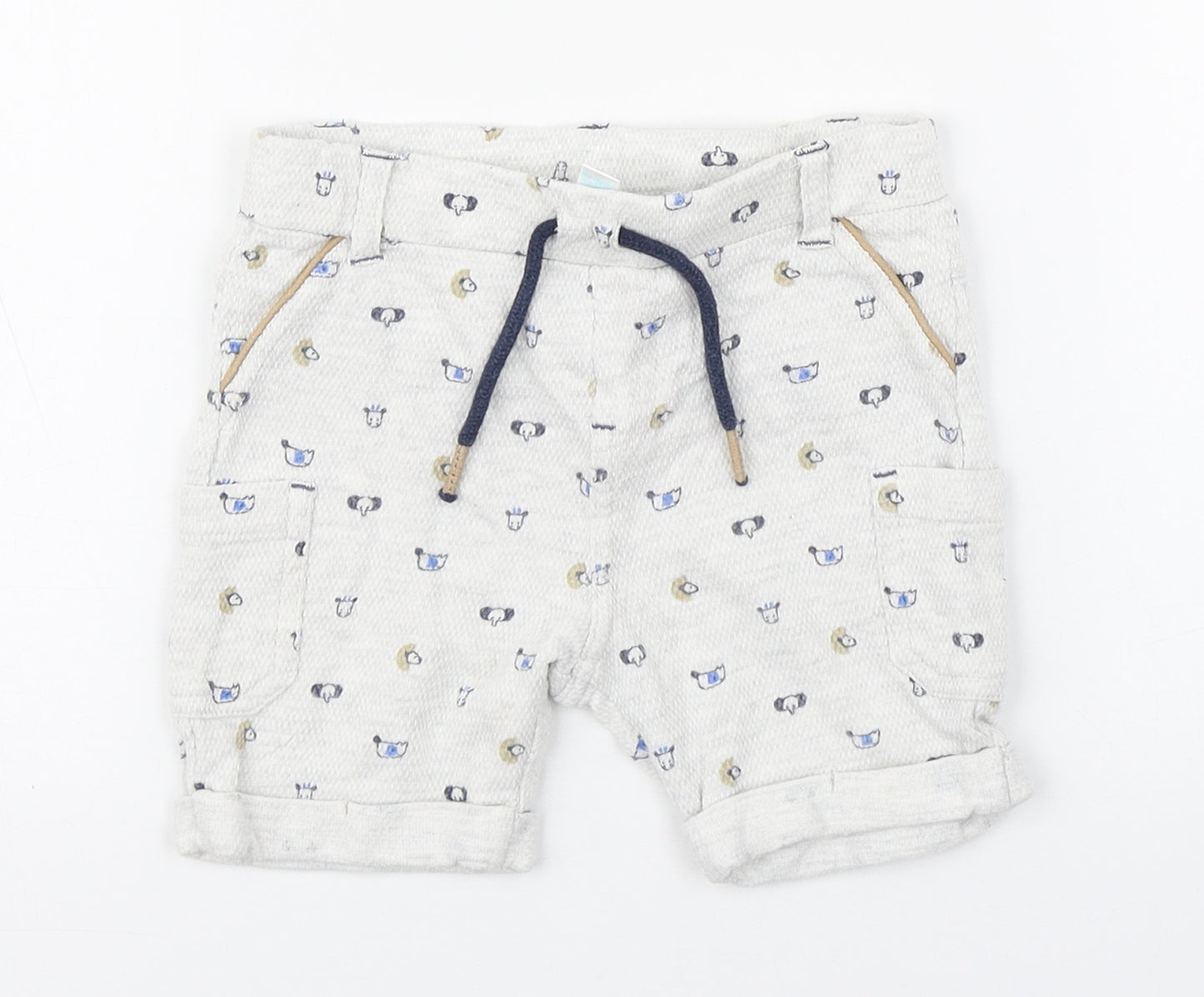 Bobaibi Boys White Geometric 100% Cotton Cropped Trousers Size 24 Months  Pullover