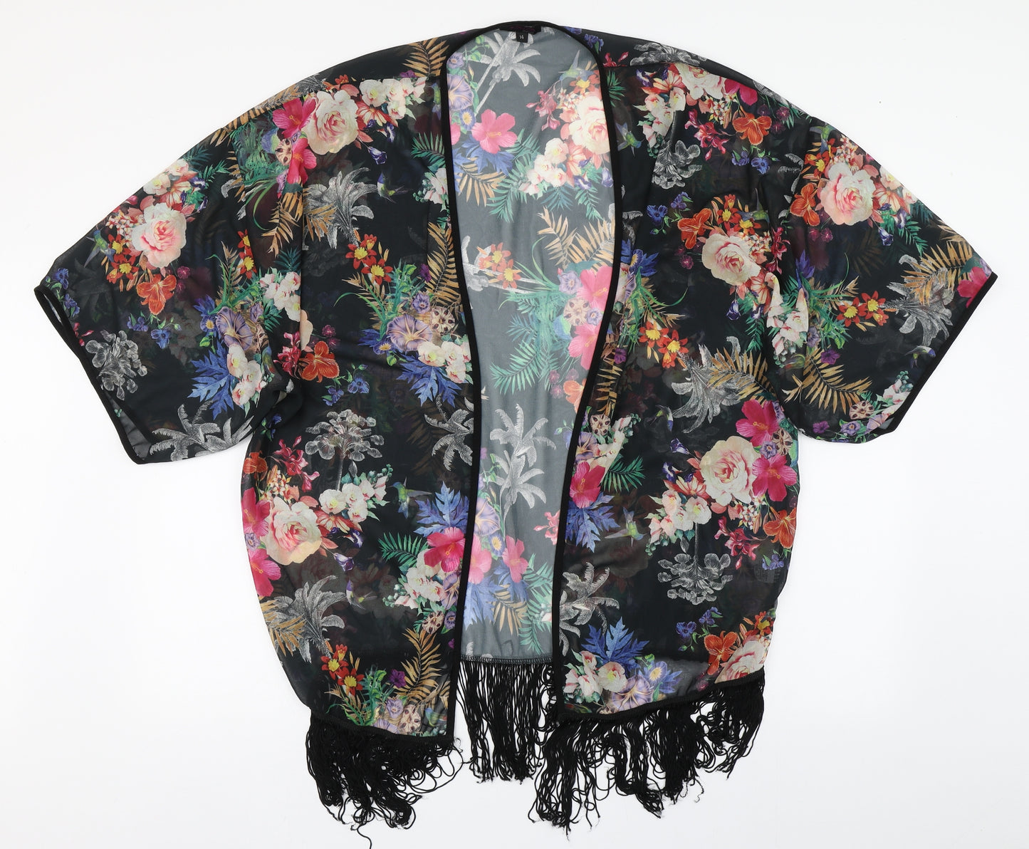 Stella Womens Multicoloured Floral Polyester Kimono Blouse Size 14 V-Neck