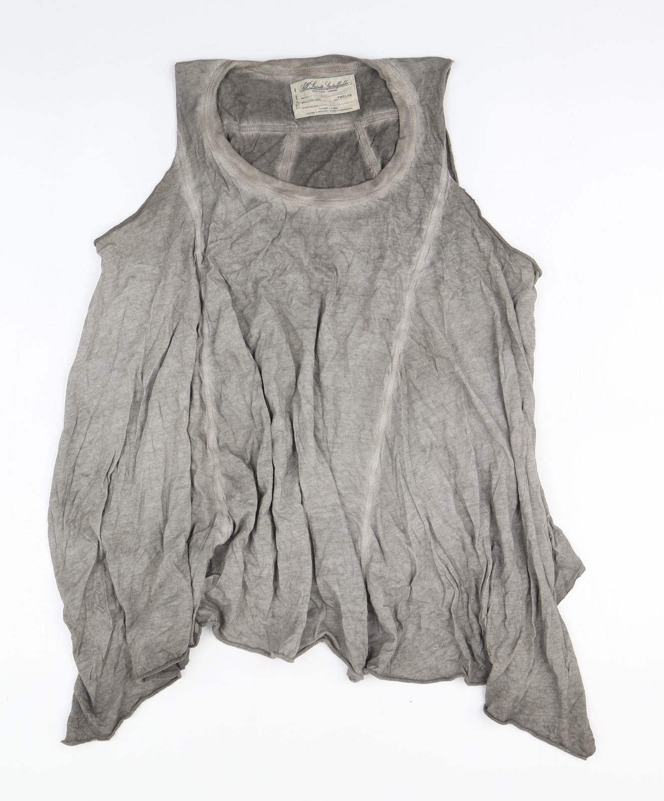 AllSaints Womens Grey  Cotton Camisole Tank Size 12 Round Neck