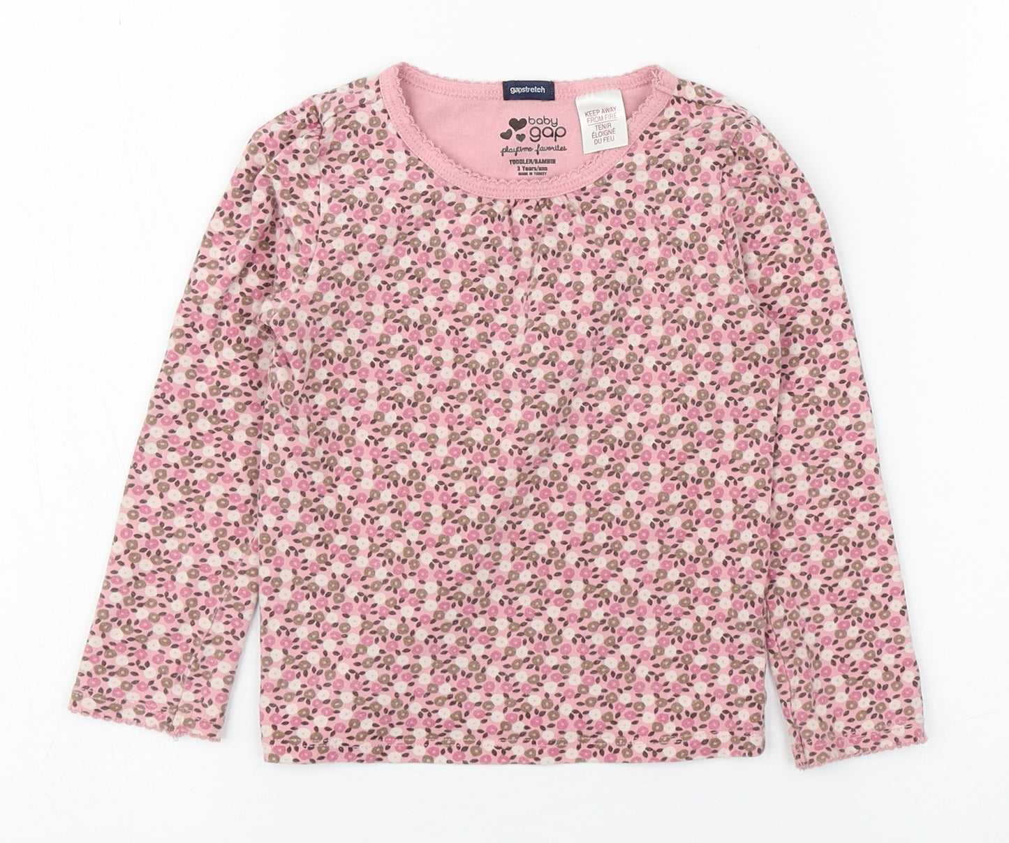 Gap Girls Multicoloured Floral Cotton Basic T-Shirt Size 3 Years Round Neck Pullover