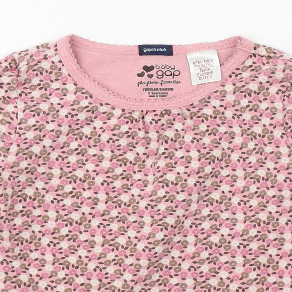 Gap Girls Multicoloured Floral Cotton Basic T-Shirt Size 3 Years Round Neck Pullover