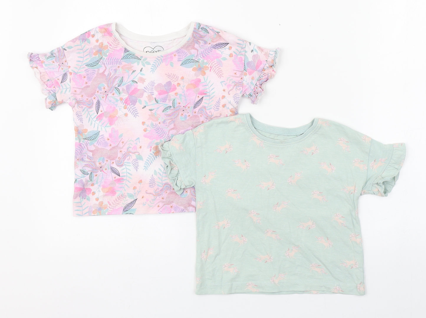 NEXT Girls Multicoloured Geometric 100% Cotton Basic T-Shirt Size 18-24 Months Round Neck Pullover - 2 Pack