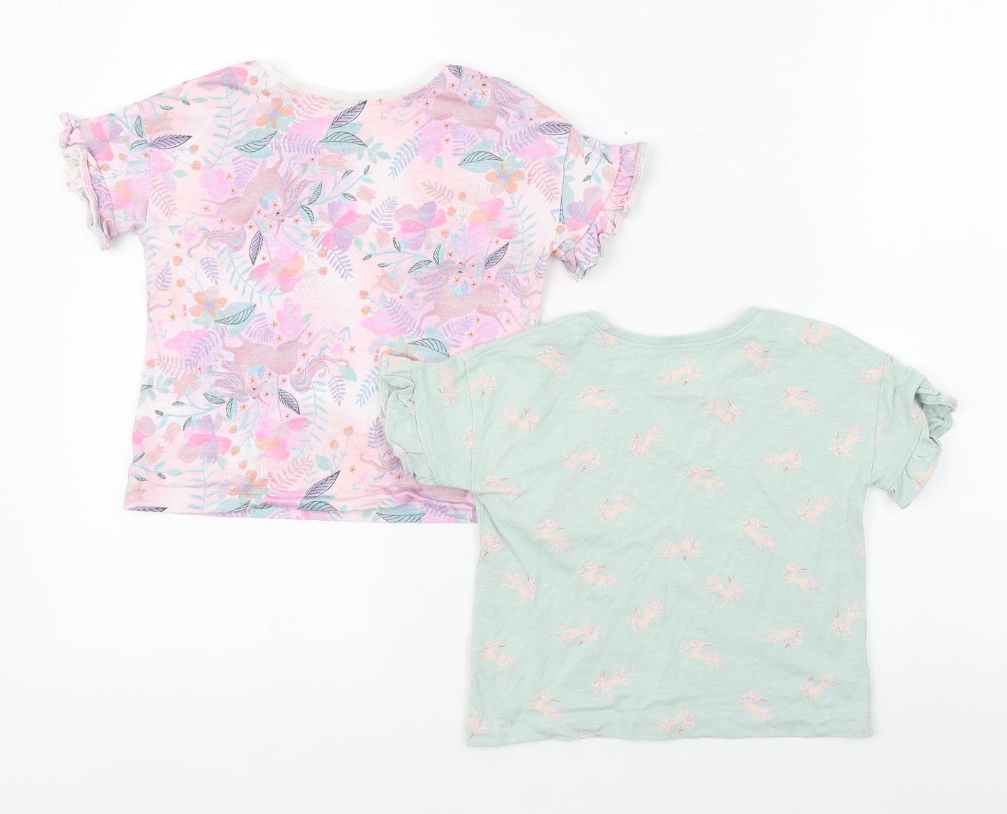 NEXT Girls Multicoloured Geometric 100% Cotton Basic T-Shirt Size 18-24 Months Round Neck Pullover - 2 Pack
