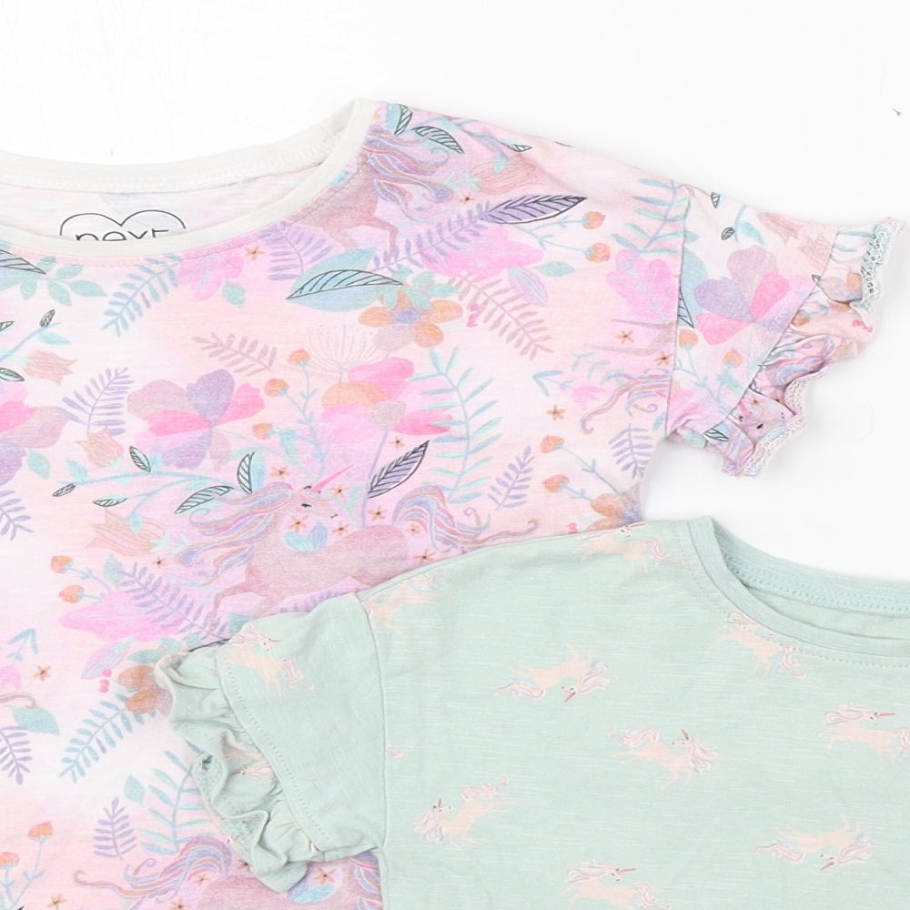 NEXT Girls Multicoloured Geometric 100% Cotton Basic T-Shirt Size 18-24 Months Round Neck Pullover - 2 Pack