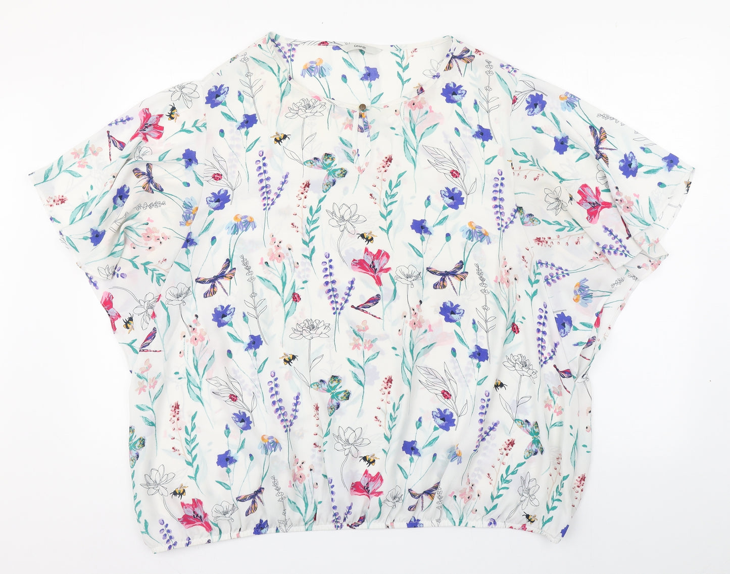 George Womens Multicoloured Floral Polyester Basic Blouse Size 24 Round Neck