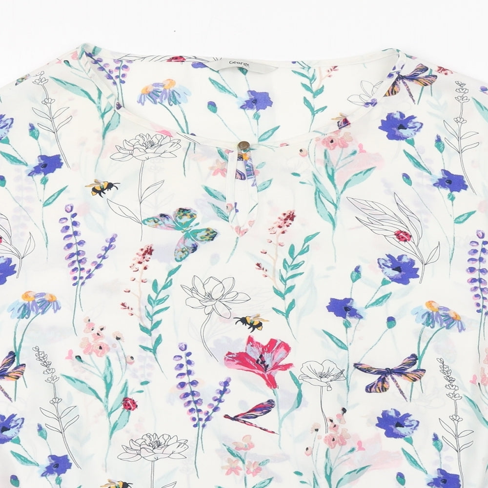 George Womens Multicoloured Floral Polyester Basic Blouse Size 24 Round Neck