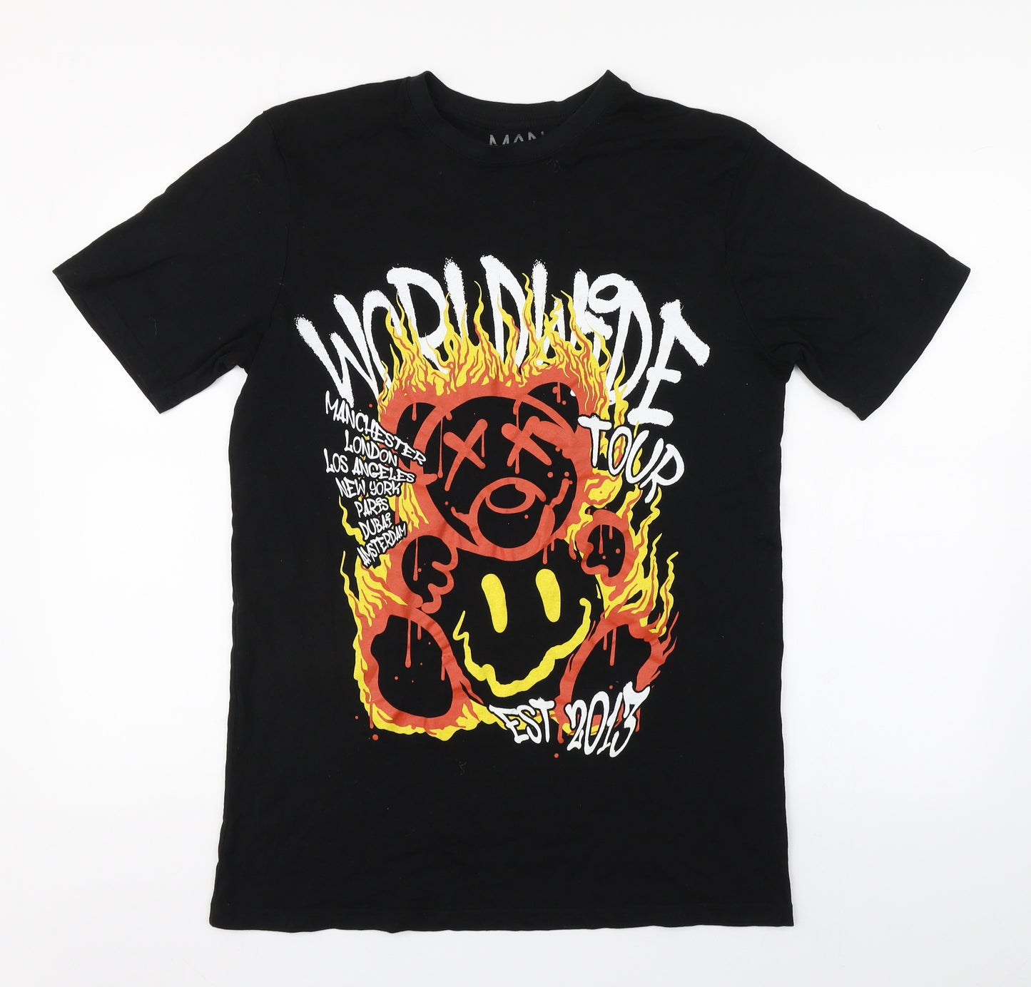 Boohoo MAN Mens Black  Cotton  T-Shirt Size S Round Neck