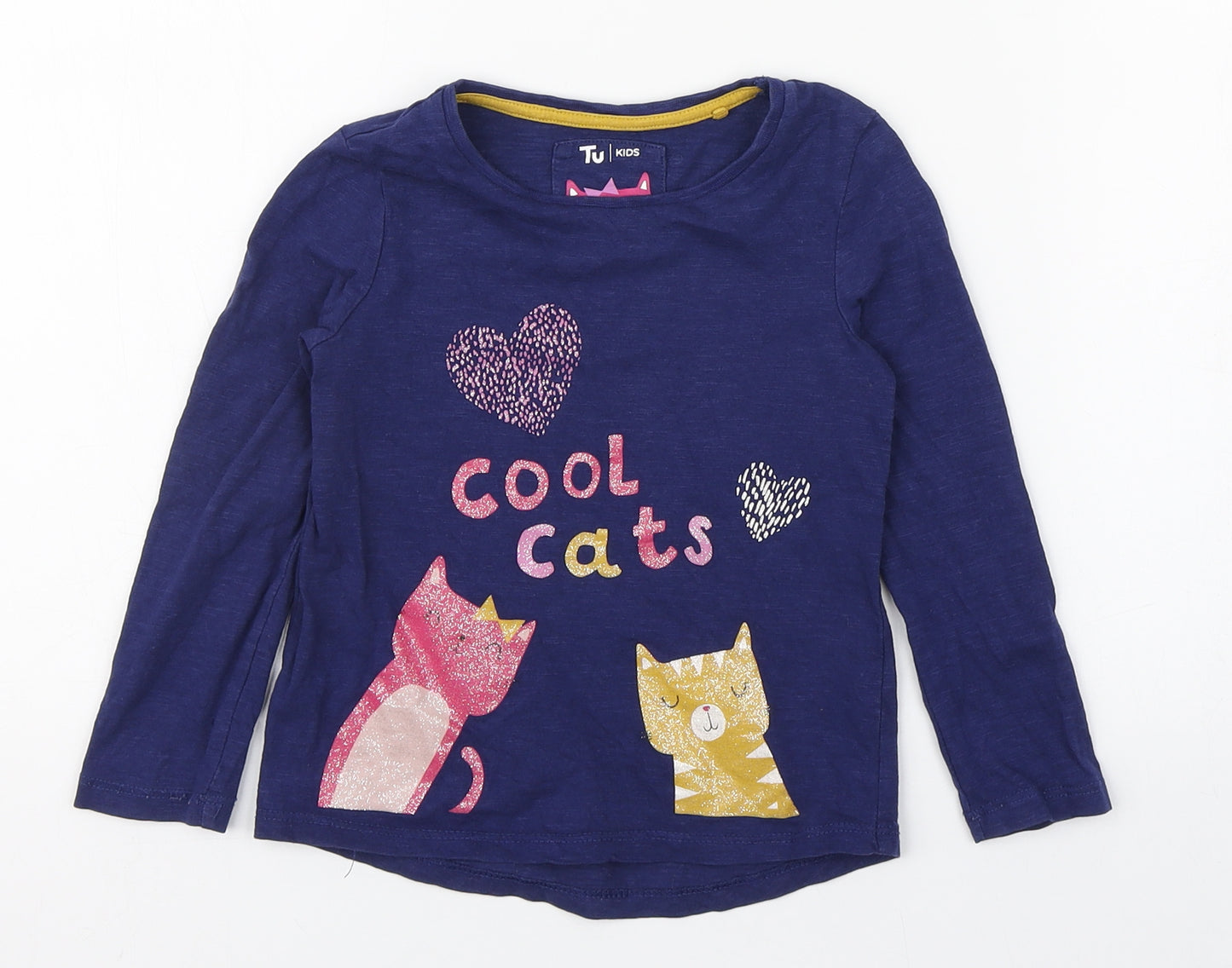 TU Girls Blue  100% Cotton Basic T-Shirt Size 2-3 Years Round Neck Pullover
