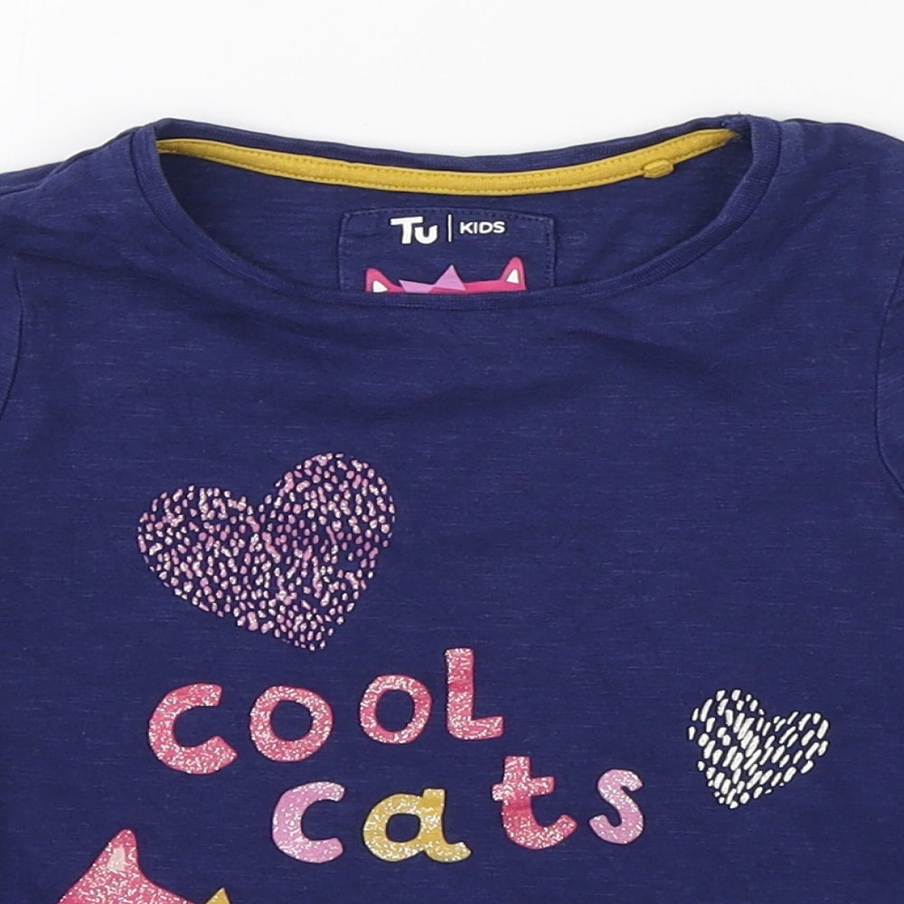 TU Girls Blue  100% Cotton Basic T-Shirt Size 2-3 Years Round Neck Pullover