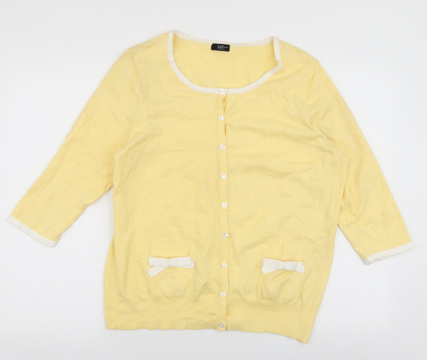 F&F Womens Yellow Round Neck  Cotton Cardigan Jumper Size 20