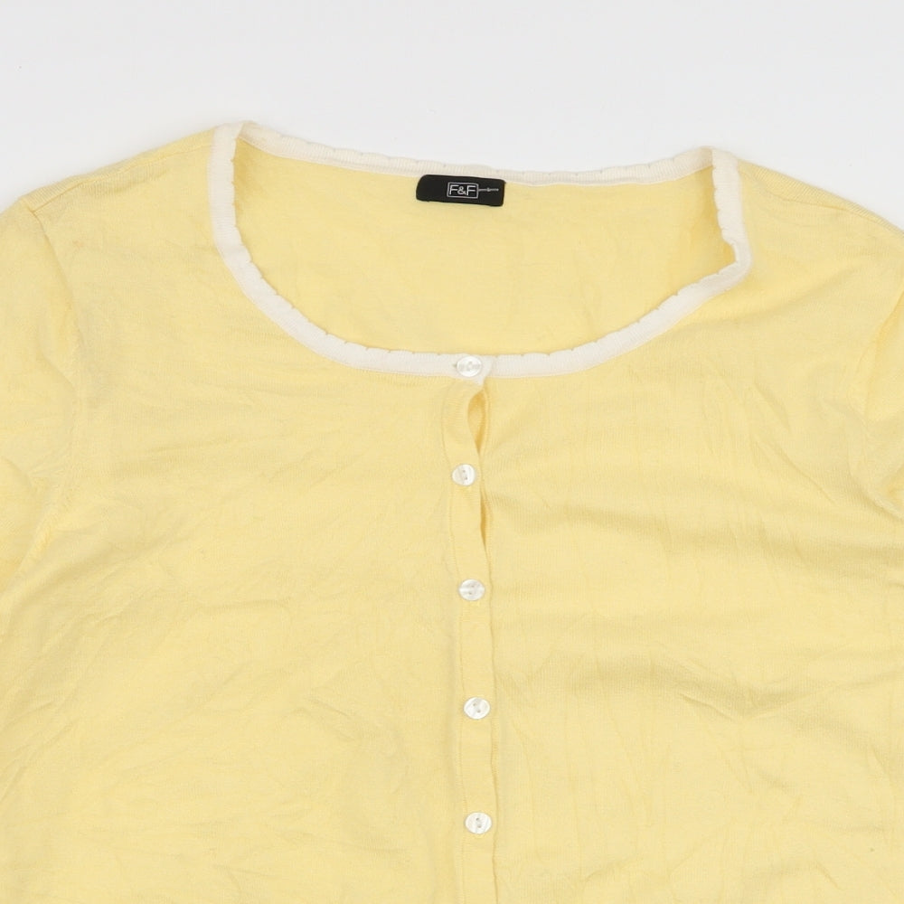 F&F Womens Yellow Round Neck  Cotton Cardigan Jumper Size 20