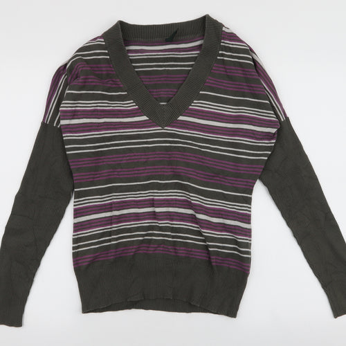 Greenfield Womens Multicoloured V-Neck Striped Cotton Pullover Jumper Size M