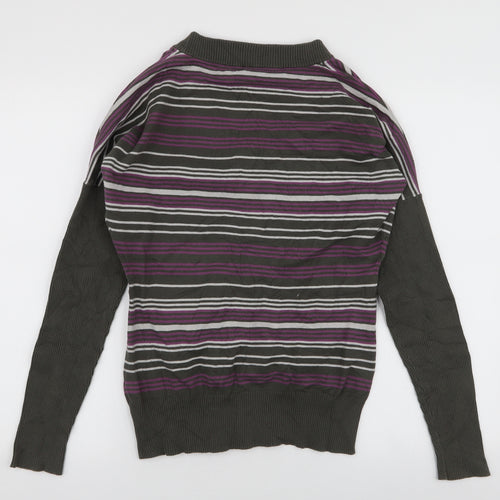 Greenfield Womens Multicoloured V-Neck Striped Cotton Pullover Jumper Size M