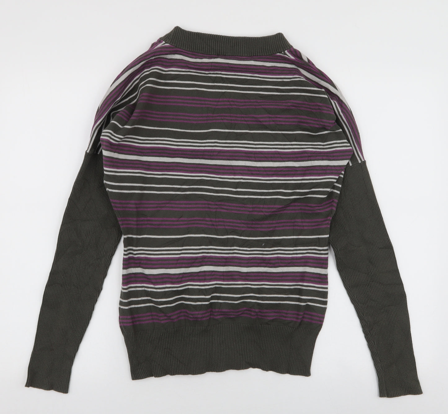 Greenfield Womens Multicoloured V-Neck Striped Cotton Pullover Jumper Size M
