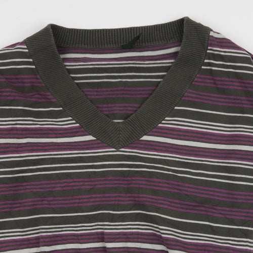 Greenfield Womens Multicoloured V-Neck Striped Cotton Pullover Jumper Size M