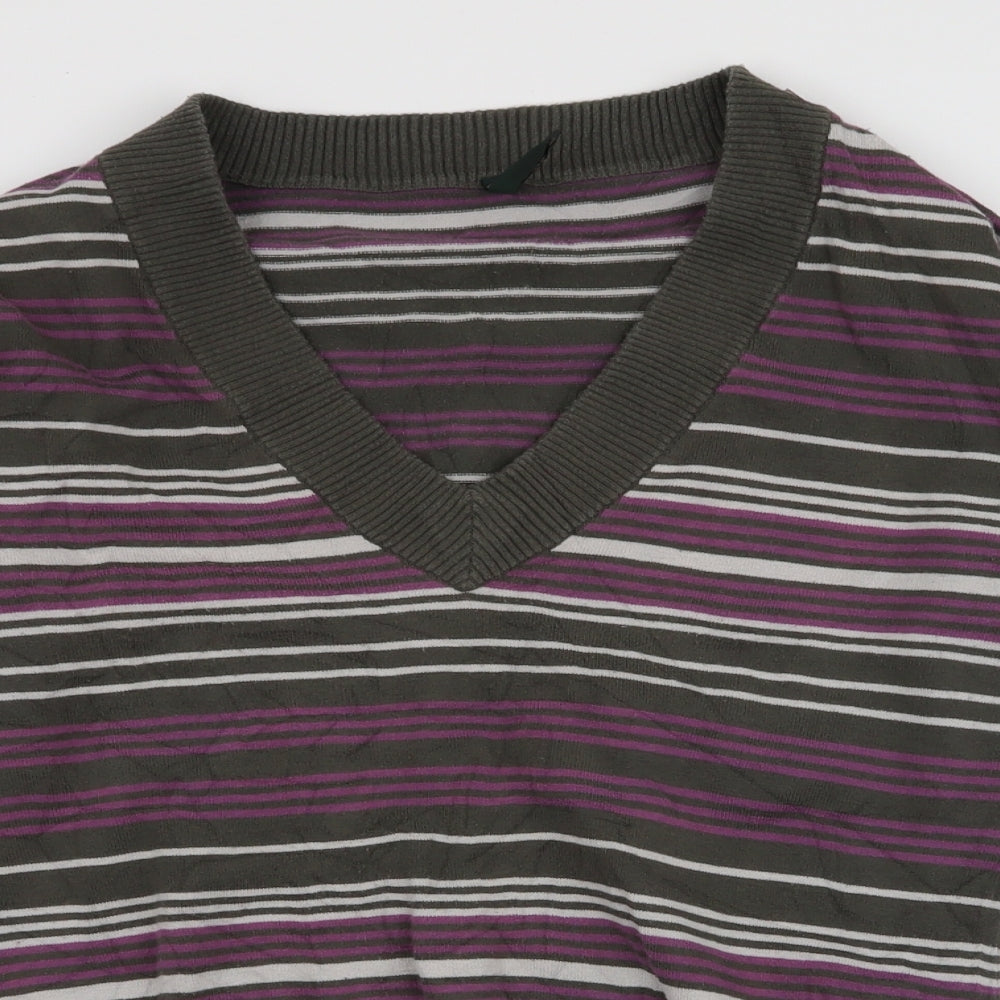 Greenfield Womens Multicoloured V-Neck Striped Cotton Pullover Jumper Size M