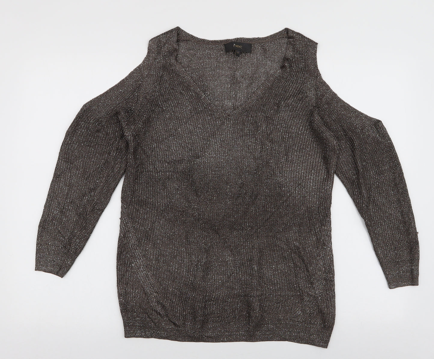 NEXT Womens Brown V-Neck  Viscose Pullover Jumper Size 20   - Cold shoulder