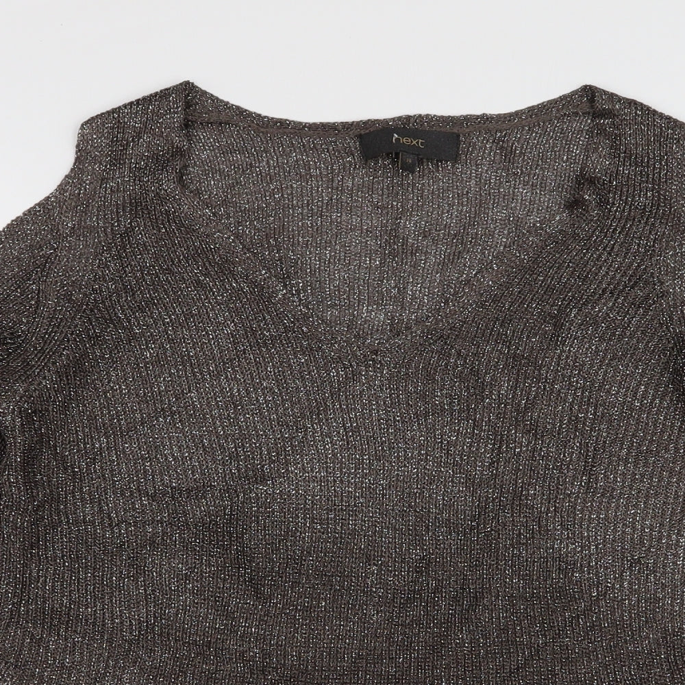 NEXT Womens Brown V-Neck  Viscose Pullover Jumper Size 20   - Cold shoulder