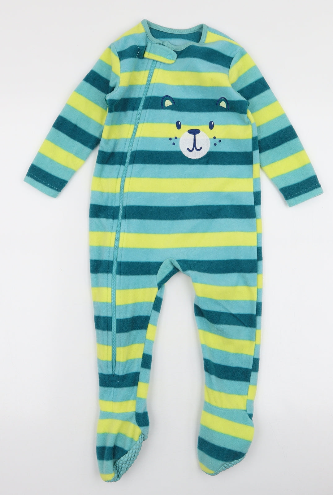 Dunnes Stores Boys Multicoloured Striped Polyester Babygrow One-Piece Size 18-24 Months  Zip - Bear