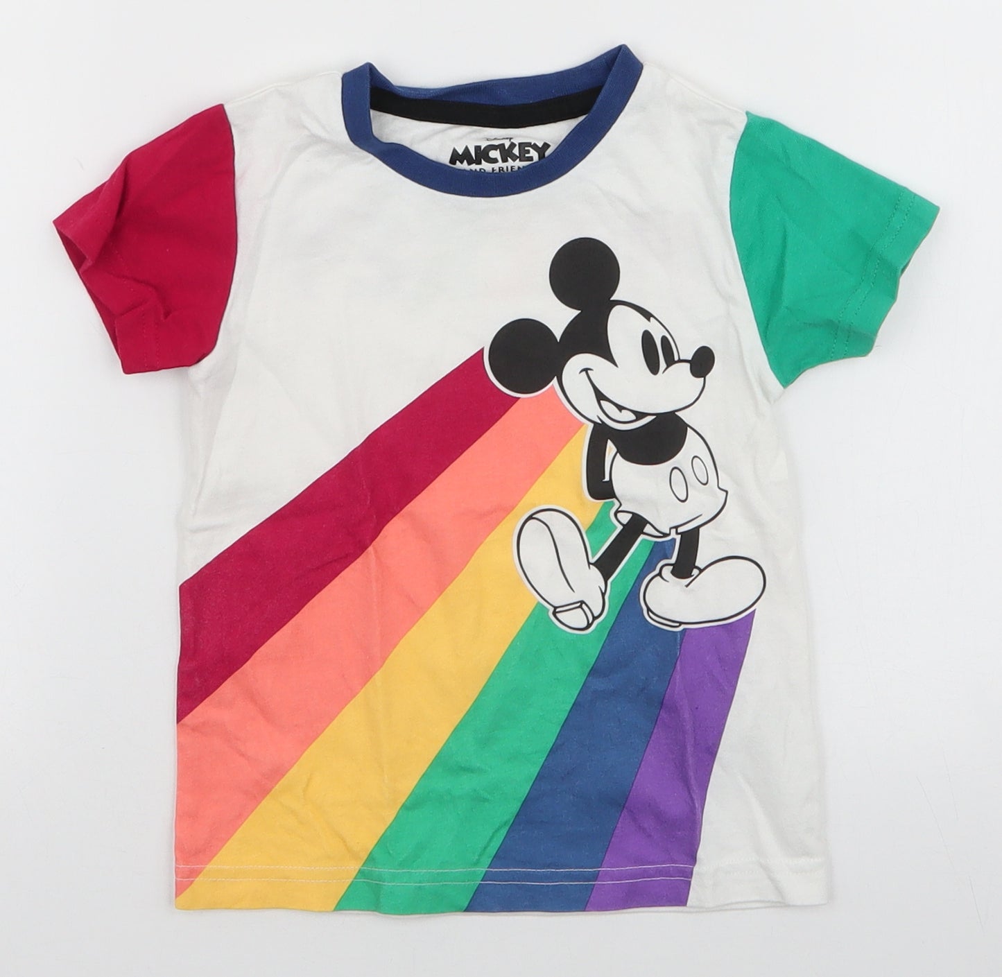 NEXT Boys Multicoloured Striped 100% Cotton Jersey T-Shirt Size 12-18 Months Round Neck Pullover - Mickey mouse Disney