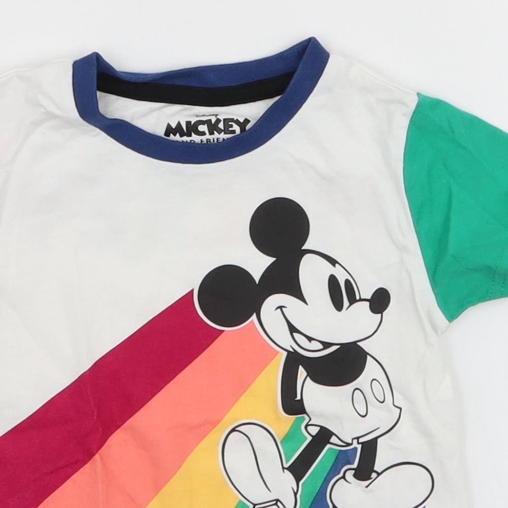 NEXT Boys Multicoloured Striped 100% Cotton Jersey T-Shirt Size 12-18 Months Round Neck Pullover - Mickey mouse Disney
