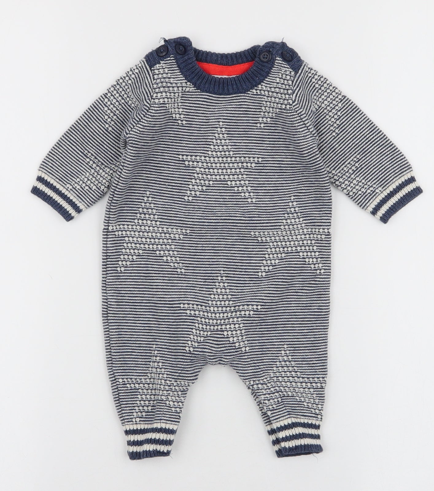 NEXT Boys Blue Striped 100% Cotton Romper One-Piece Size 0-3 Months  Snap - Stars