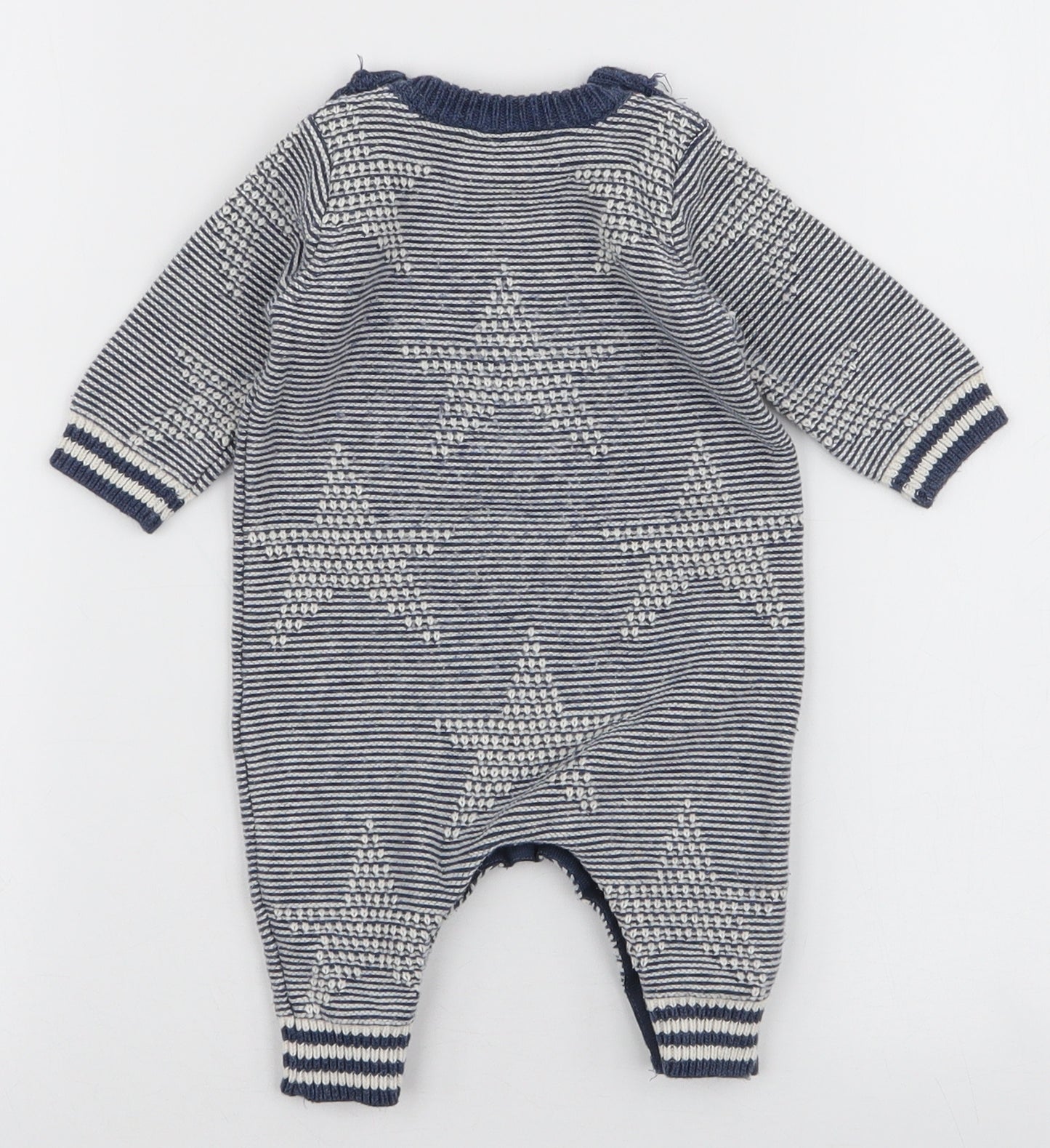 NEXT Boys Blue Striped 100% Cotton Romper One-Piece Size 0-3 Months  Snap - Stars