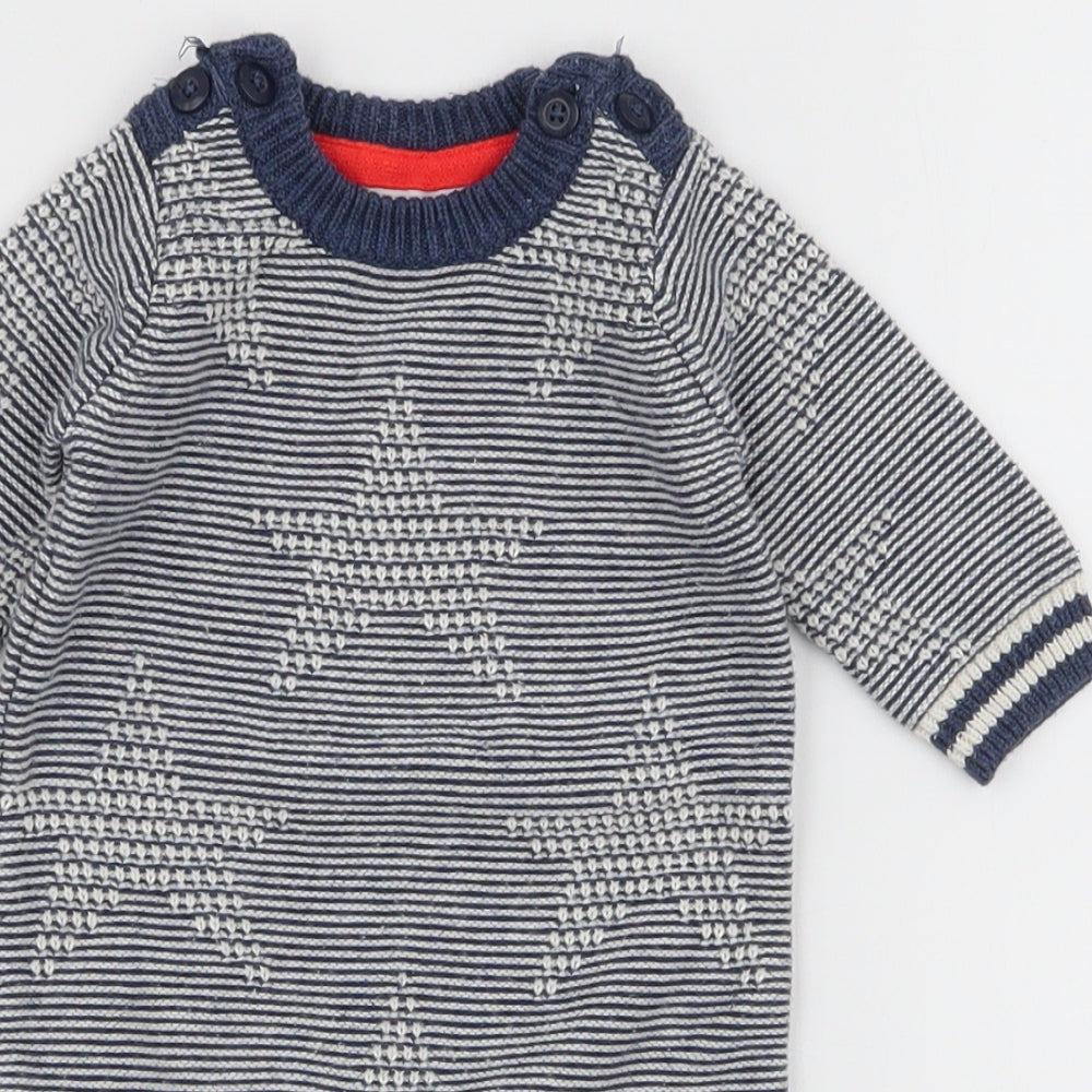 NEXT Boys Blue Striped 100% Cotton Romper One-Piece Size 0-3 Months  Snap - Stars