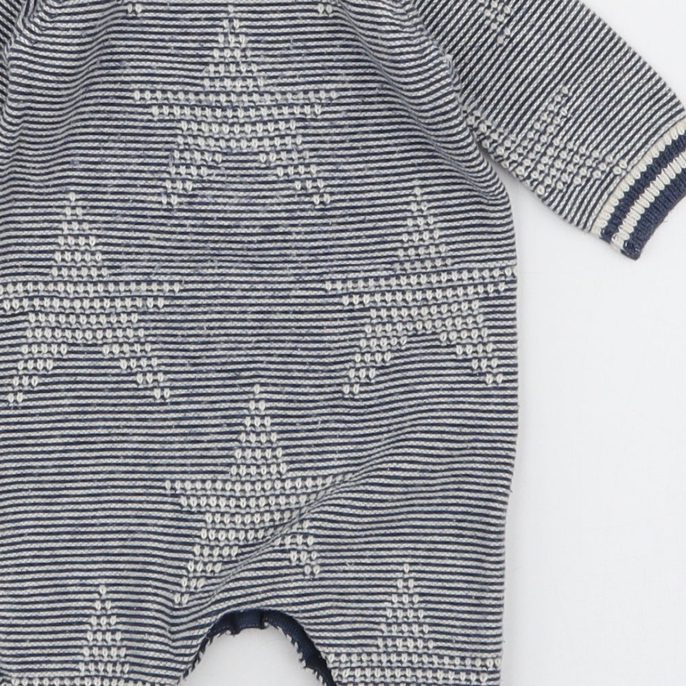 NEXT Boys Blue Striped 100% Cotton Romper One-Piece Size 0-3 Months  Snap - Stars