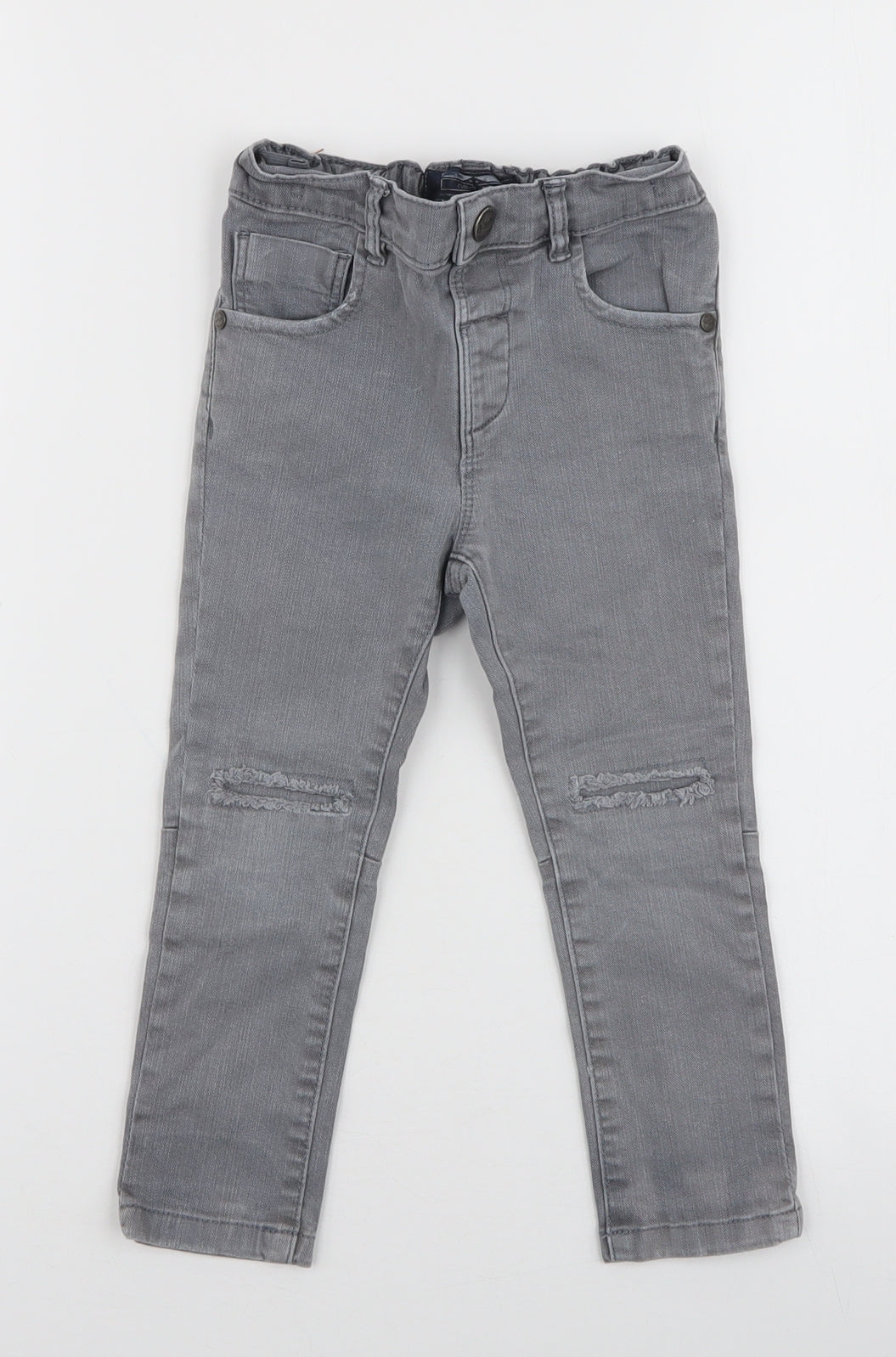 NEXT Boys Grey  Cotton  Jeans Size 18-24 Months  Button - Ripped knees
