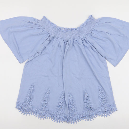 George Womens Blue  Cotton Jersey Blouse Size 8 Off the Shoulder