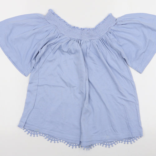 George Womens Blue  Cotton Jersey Blouse Size 8 Off the Shoulder
