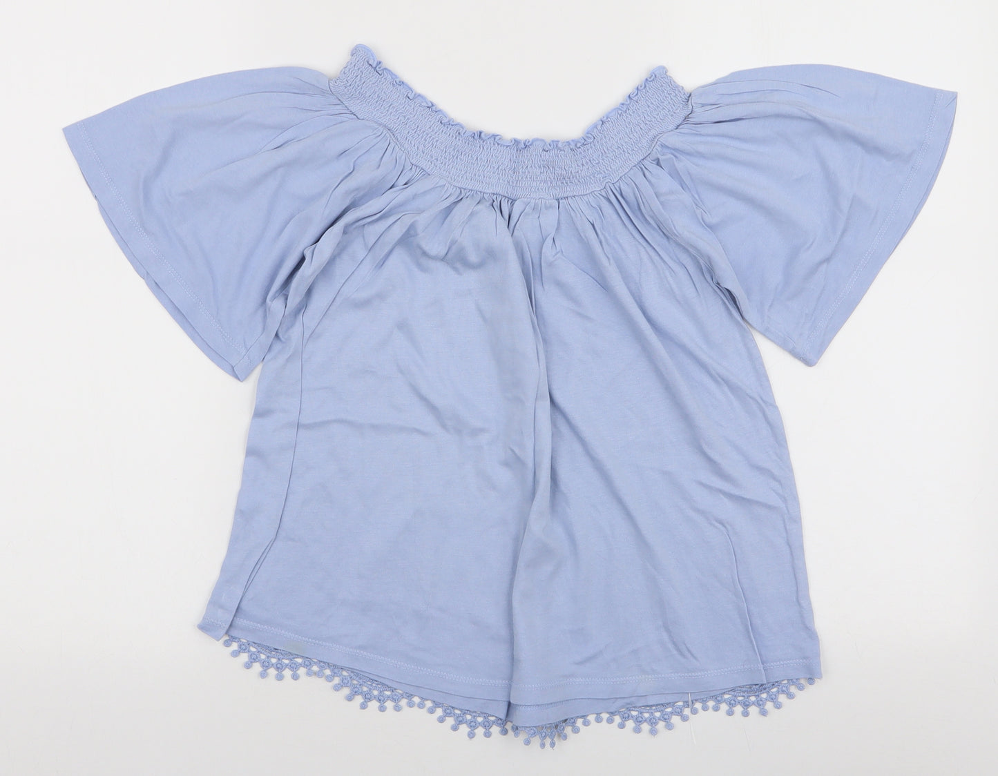 George Womens Blue  Cotton Jersey Blouse Size 8 Off the Shoulder