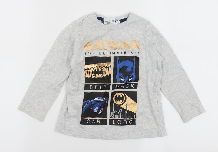 Primark Boys Grey  Cotton Jersey T-Shirt Size 2-3 Years Round Neck Pullover - Batman