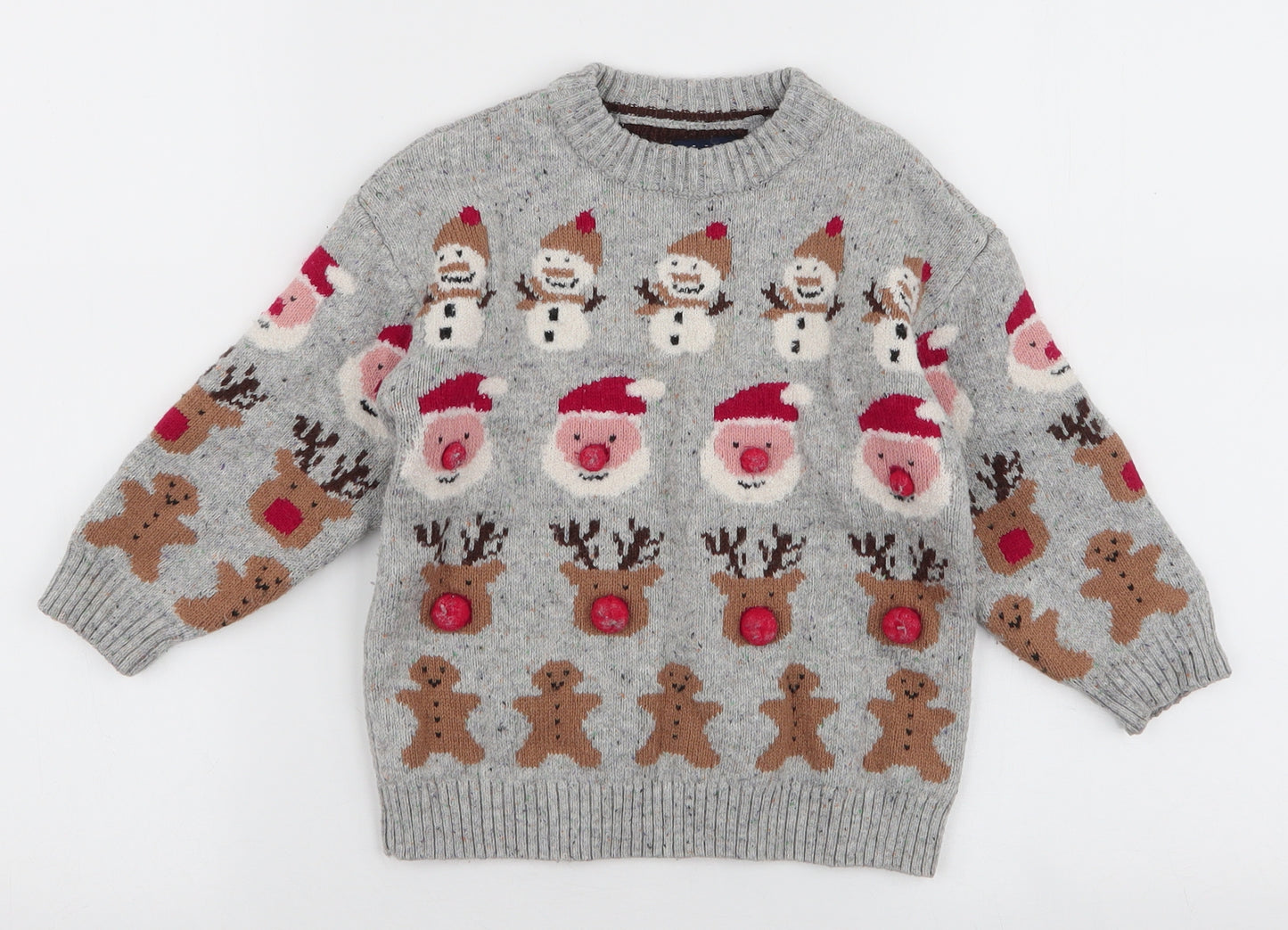 NEXT Boys Grey Round Neck  Cotton Pullover Jumper Size 2-3 Years  Pullover - Christmas