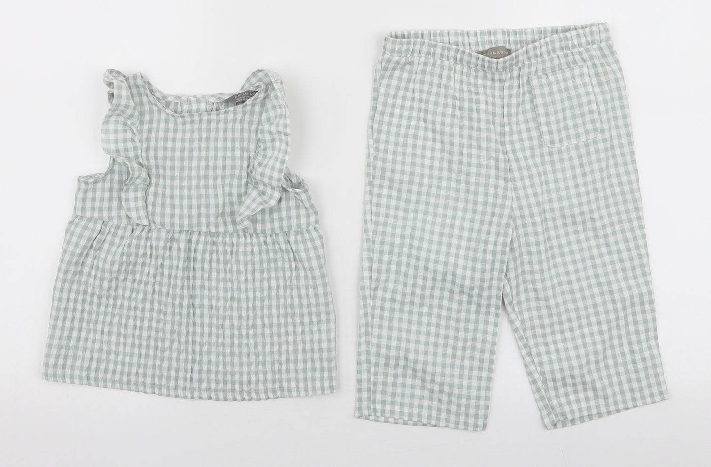 Primark Girls Blue Plaid Polyester Trousers Set Outfit/Set Size 12-18 Months  Button