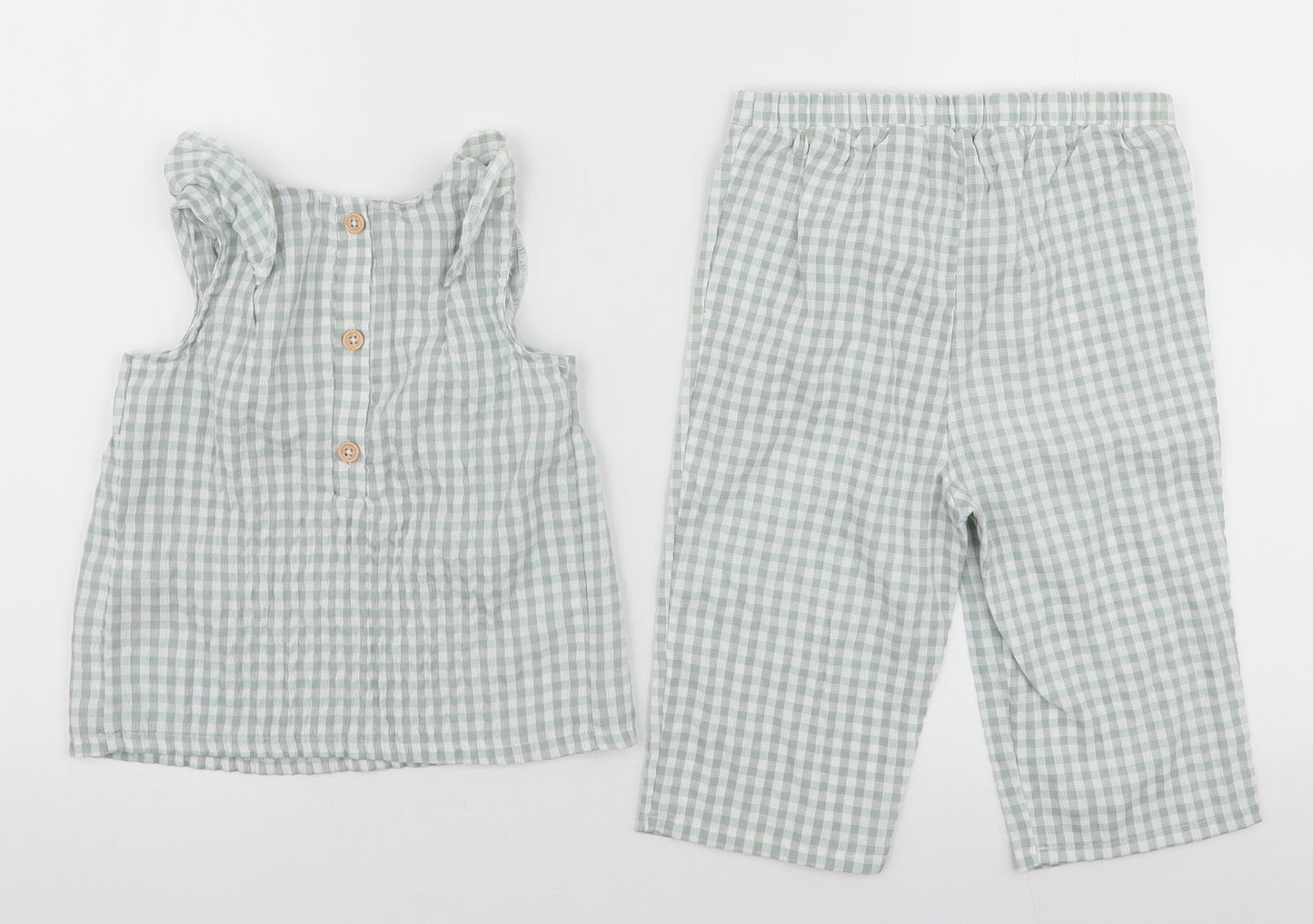 Primark Girls Blue Plaid Polyester Trousers Set Outfit/Set Size 12-18 Months  Button