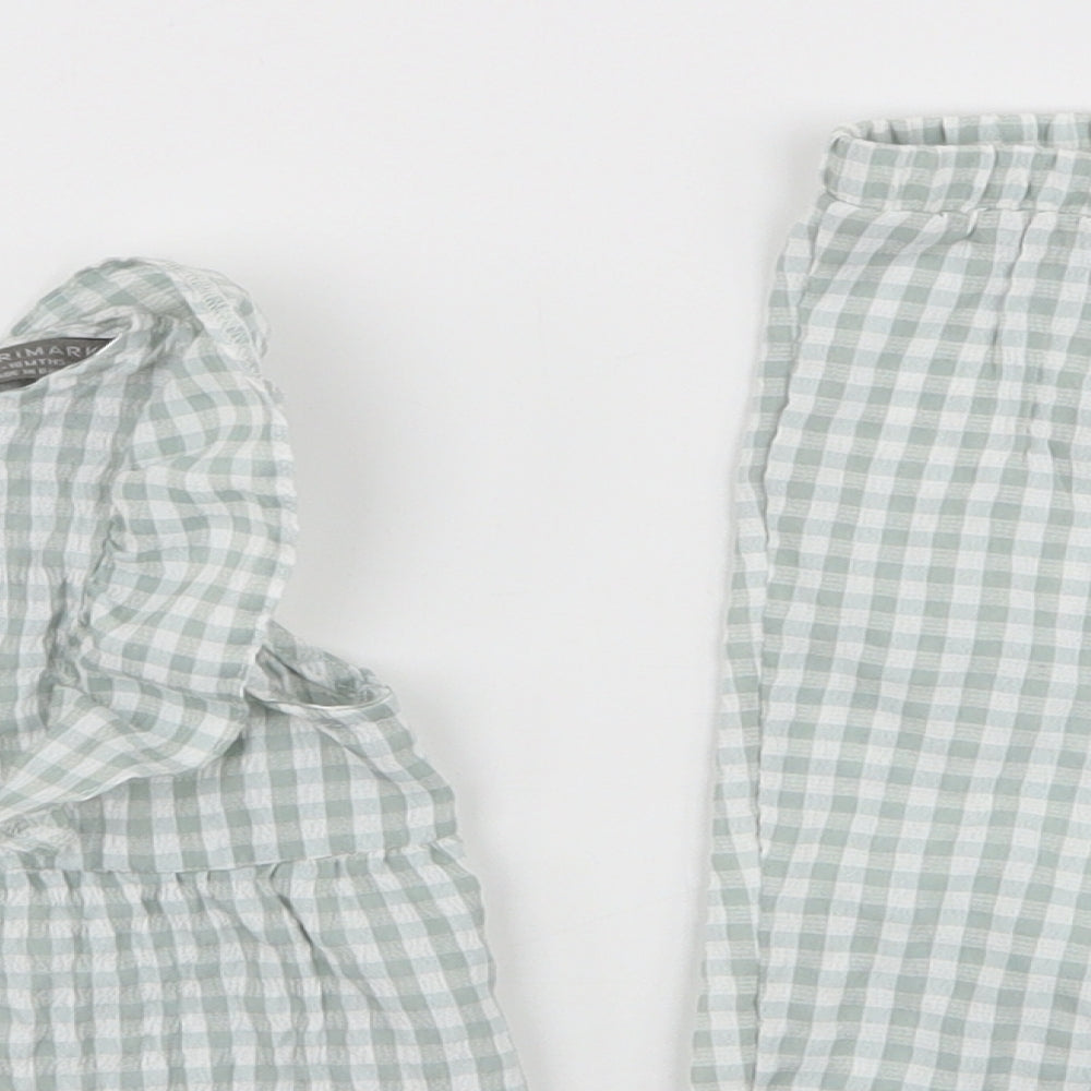 Primark Girls Blue Plaid Polyester Trousers Set Outfit/Set Size 12-18 Months  Button