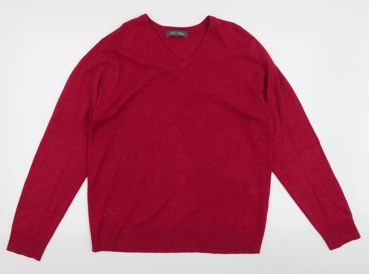 Marks and Spencer Mens Red V-Neck  Acrylic Pullover Jumper Size M