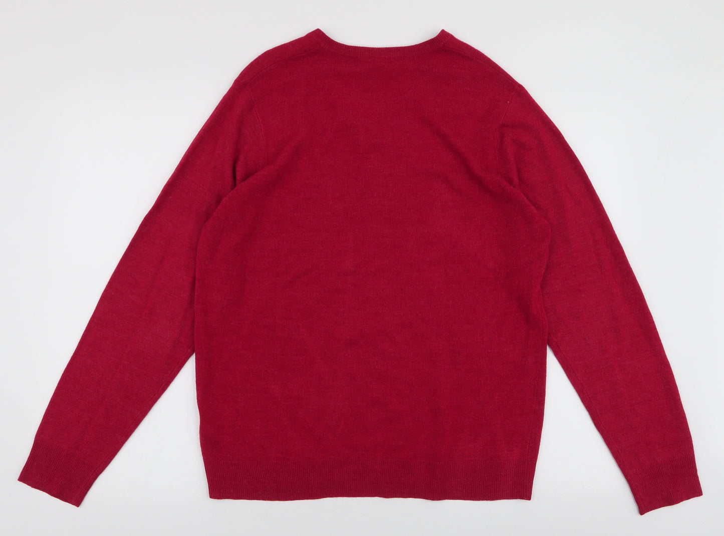 Marks and Spencer Mens Red V-Neck  Acrylic Pullover Jumper Size M