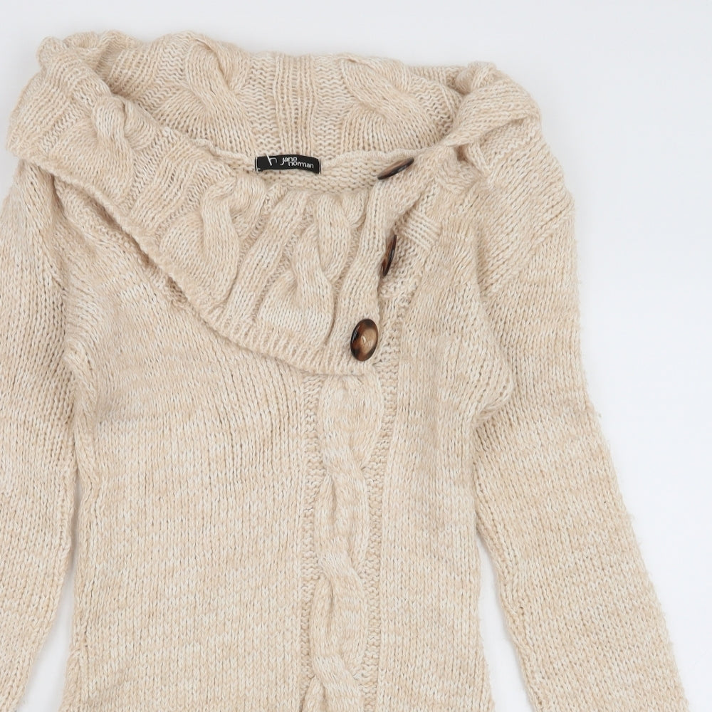 Jane Norman Womens Beige Roll Neck  Acrylic Pullover Jumper Size 12