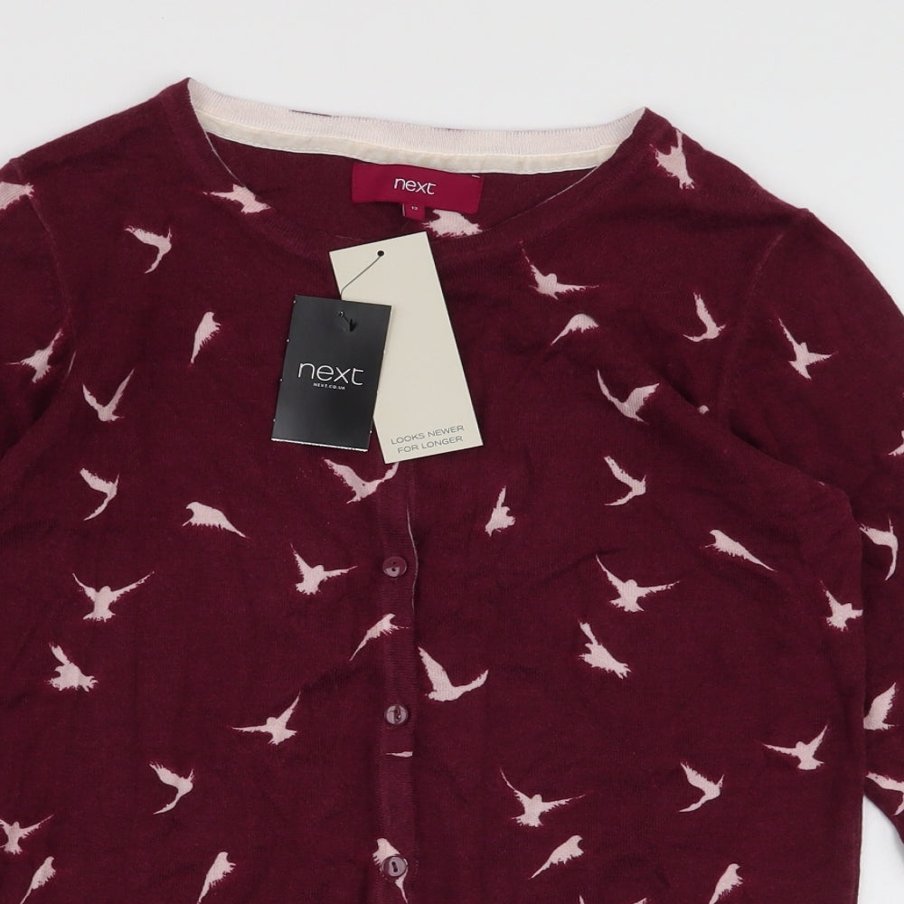NEXT Womens Red Round Neck  Cotton Cardigan Jumper Size 12   - Birds