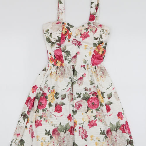 QED London Womens Multicoloured Floral Polyester Skater Dress  Size XS  Sweetheart Pullover - Padded bust