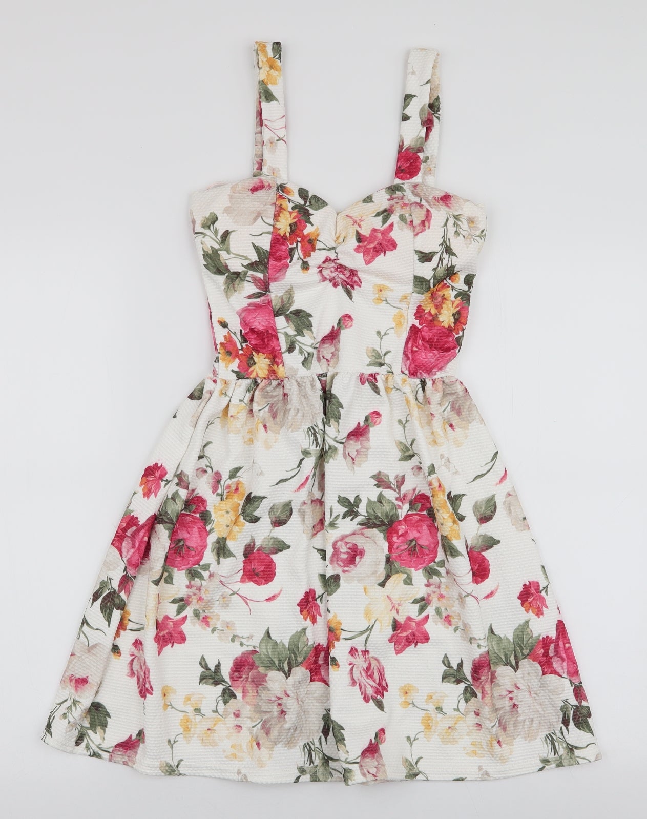 QED London Womens Multicoloured Floral Polyester Skater Dress  Size XS  Sweetheart Pullover - Padded bust